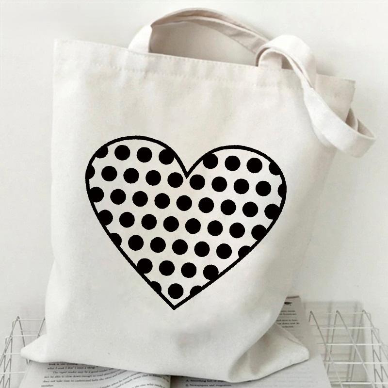 Customizable Canvas Bags spots Love Women Shopper Shoulder Bag Large Handbag Canvas Tote Bags Casual Lady reusable Shopping Bags