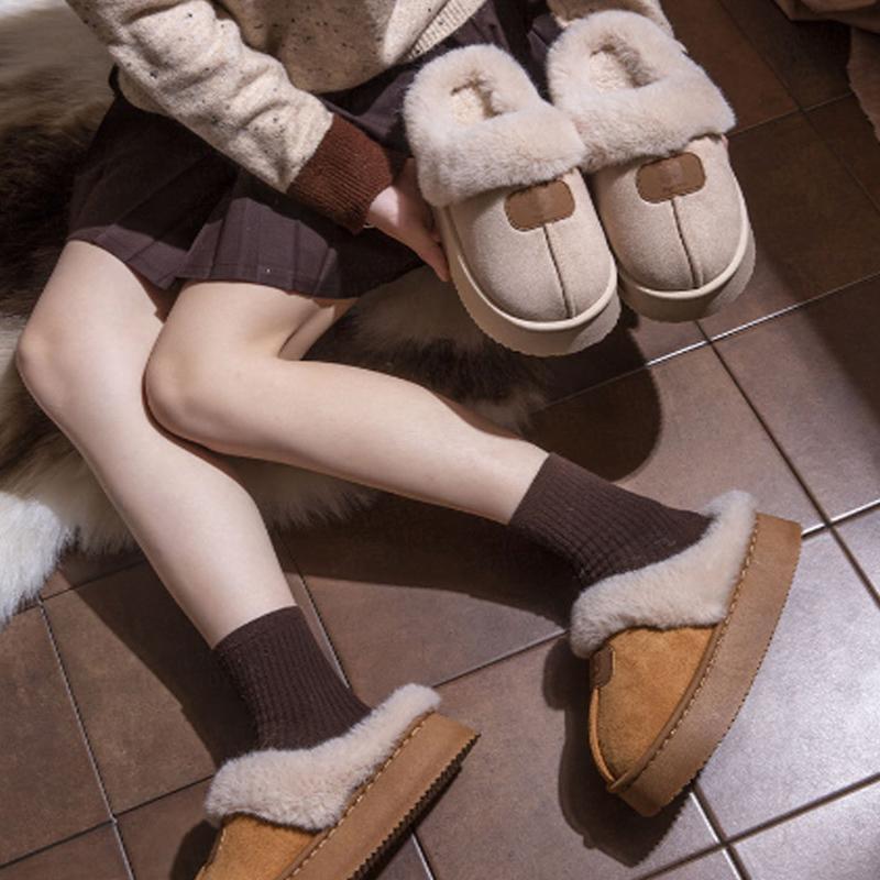 Thick Bottom Home Fluffy Slippers Women Winter Soft Sole Warm Plush House Slippers Woman Closed Toe Non-slip Cotton Shoes