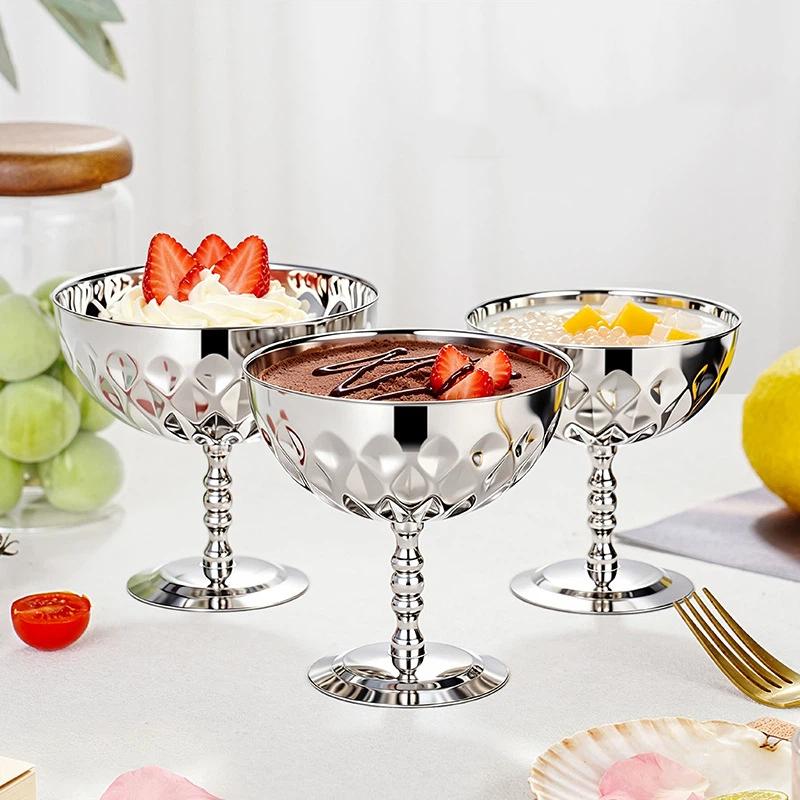 Edelstahlkelchbecher Eisdessert Salatschüssel Obstteller Snackschale Puddingbecher Tasse KTV Bar Zubehör