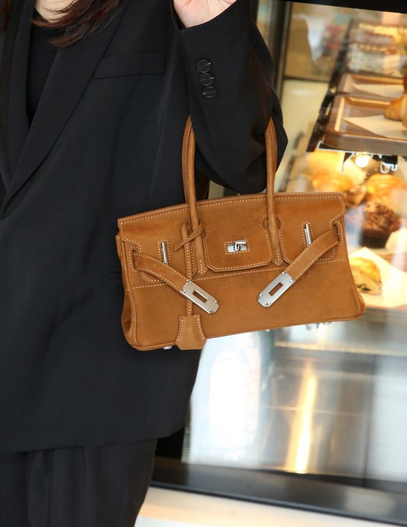 30Cm horizontal low version velvet platinum bag, first layer matte cowhide underarm bag (H01BK)