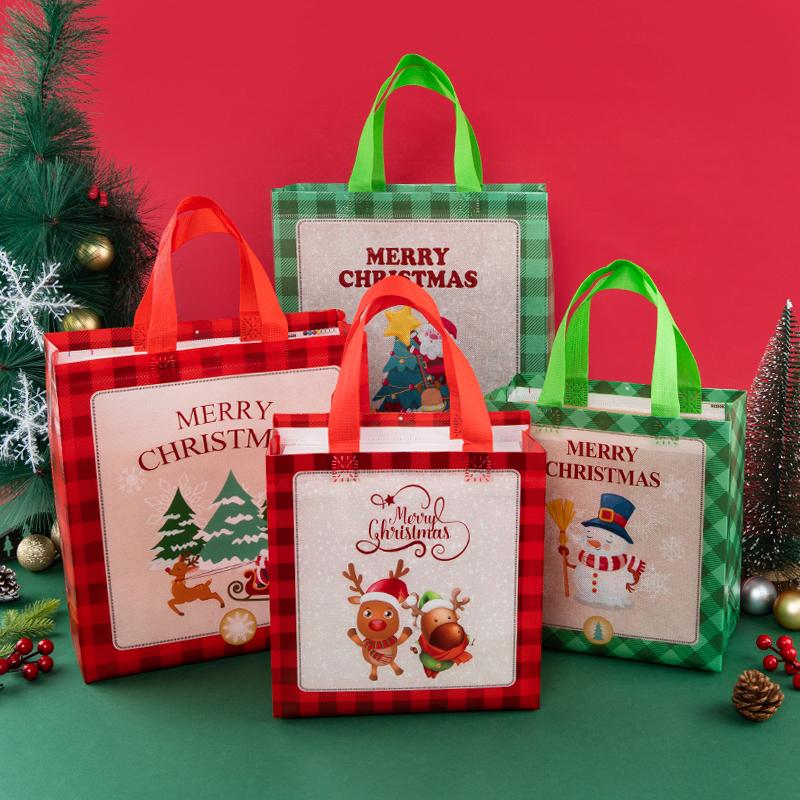 12/30pcs Merry Christmas Non Woven Gift Bags, Snowman, Reindeer, Party Supplies, Packing Candy Present, Reusable