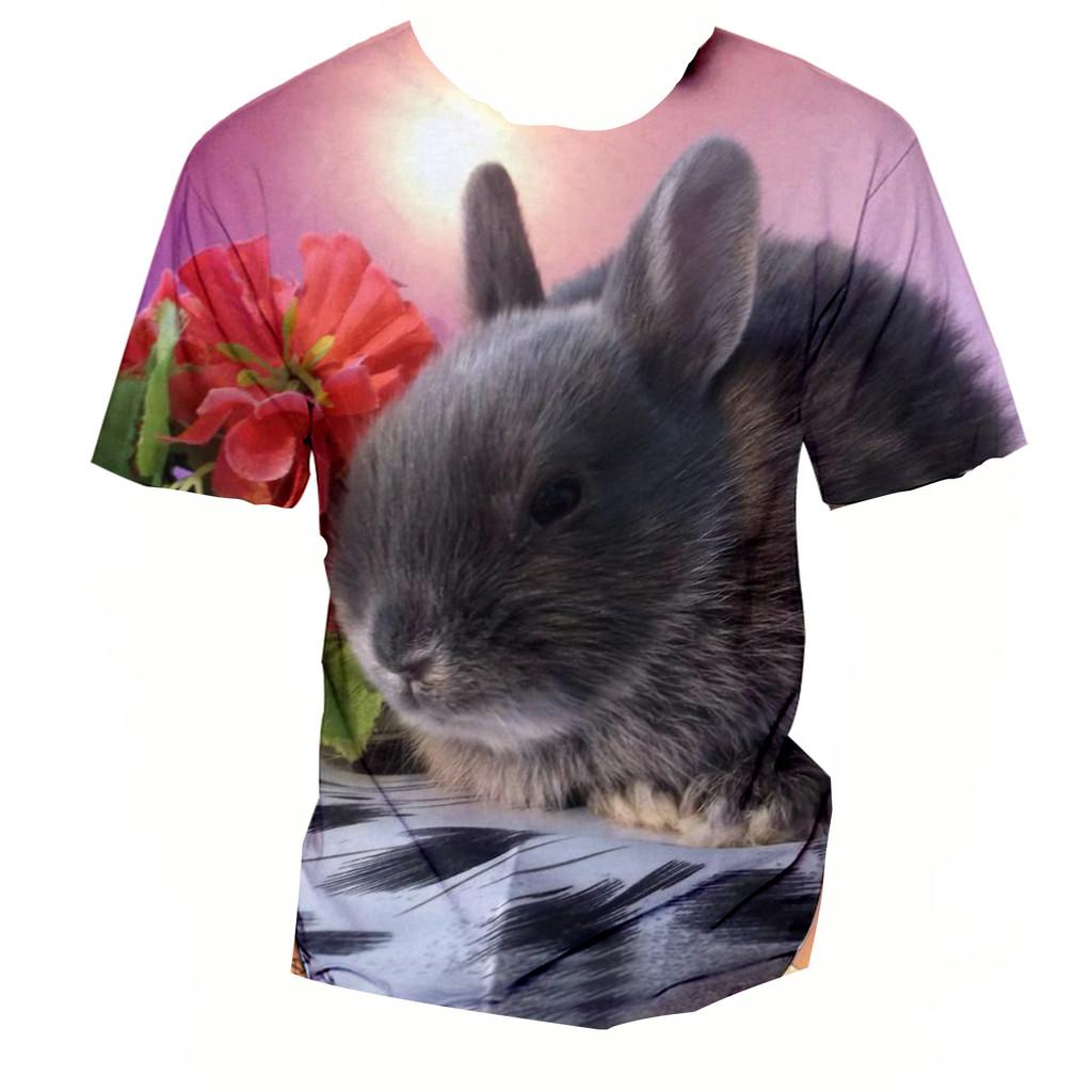 3D Rabbit Print Short Sleeve Tee Summer Kid Apparel For Daily Entertainment Outdoor Trip Weekend Family Relax Time