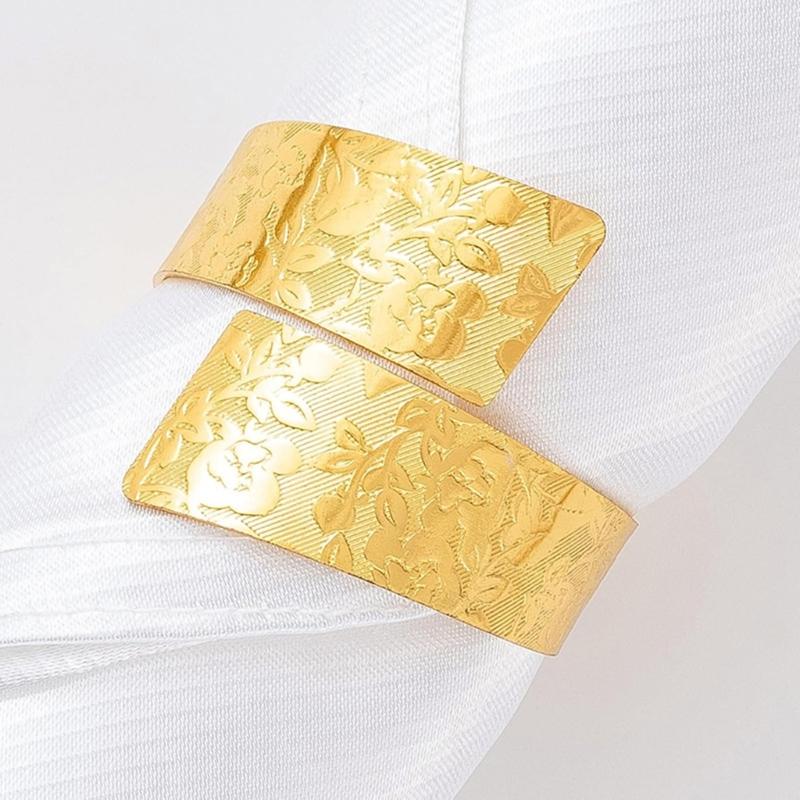 6Pcs Vintage Irregular Shape Napkin Rings Rose Pattern Iron Napkin Holders Clips For Hotel Dining And Home Table Setting