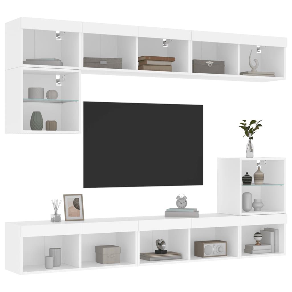 8-Piece TV Furniture Set with LED, White