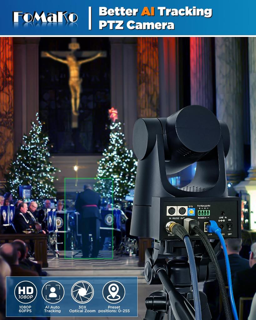 Cameră PTZ FoMaKo Zoom Optic 30x Ieșire Urmărire Automată AI Suport POE Cameră IP Eveniment Streaming Live Educație Spital Biserică Ședințe Grup Mare