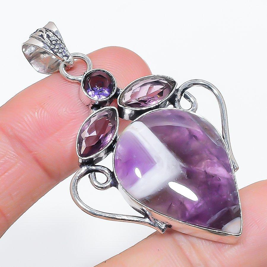 

Натуральный шевронный аметист, аметист, кулон из стерлингового серебра 925 пробы 2,25 P4p96