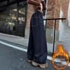 Winter 2025 Girls' Fleece-Lined Wide-Leg Jeans - Warm, Solid Color, Casual Long Pants