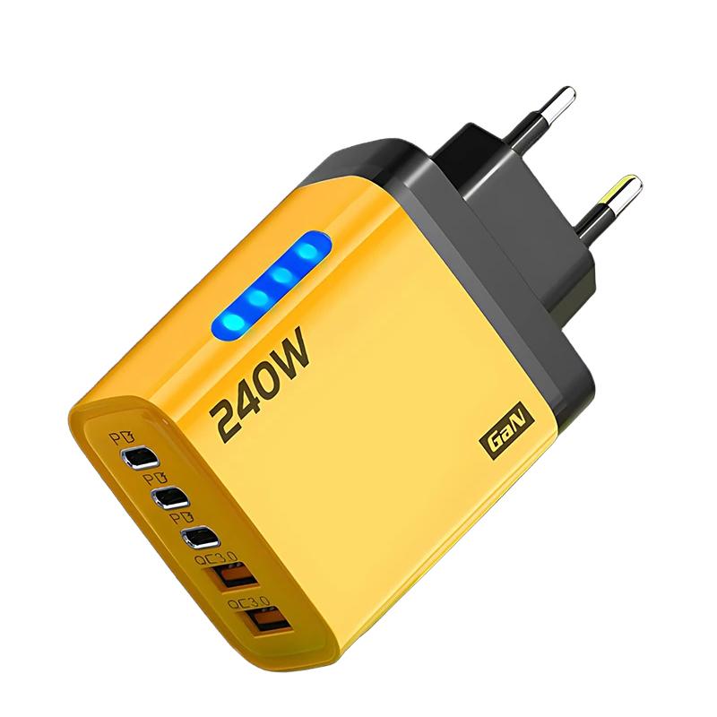 240W Fast Charger PD USB Charger Quick Phone Charge Adapter 5 Ports Wall Adapter EU Plug