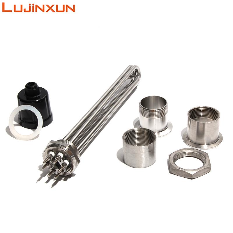 Lujinxun Heating Element With Probe / Ground Screw DN32 1 1/4" BSP Thread 3U Tubular Electrical Immersion Heater 3/4.5/6/9/12KW