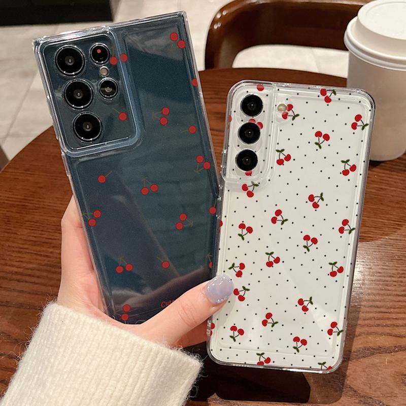 Little Cherry Pattern Phone Case For Samsung Galaxy S26 S25 S24 S23 Ultra S22 Plus S24 S21 FE S25Edge Transparent Soft TPU Cover