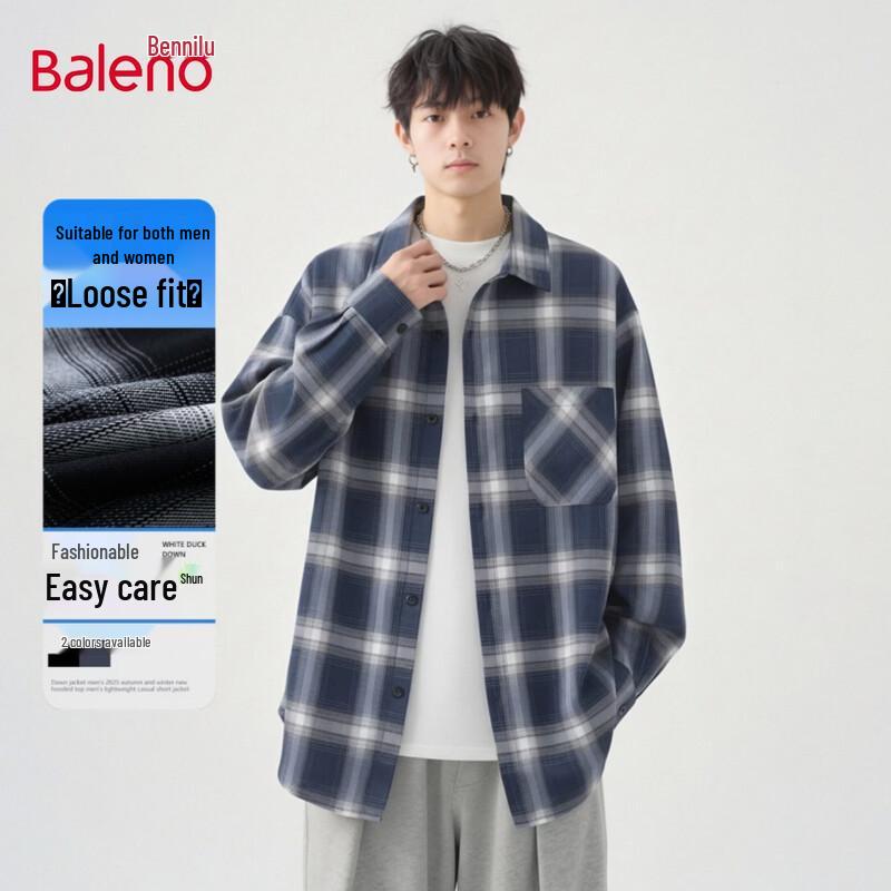 Baleno Men s Casual Plaid Long Sleeve Shirt L