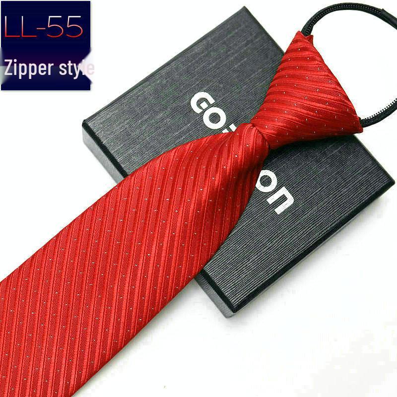 Men's No-Iron Zipper Striped Formal Tie with Logo, 8cm