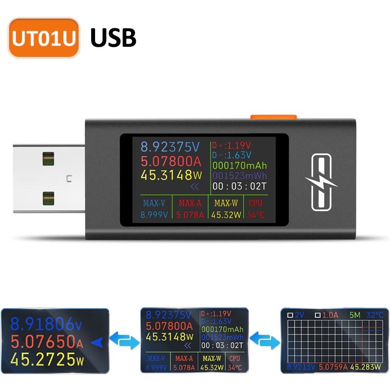

UT01U UT03C Digital Voltage Meters USB/Type-C Current Voltage Capacity Battery Tester Charger Capacity Tester Meter DC 4-30V