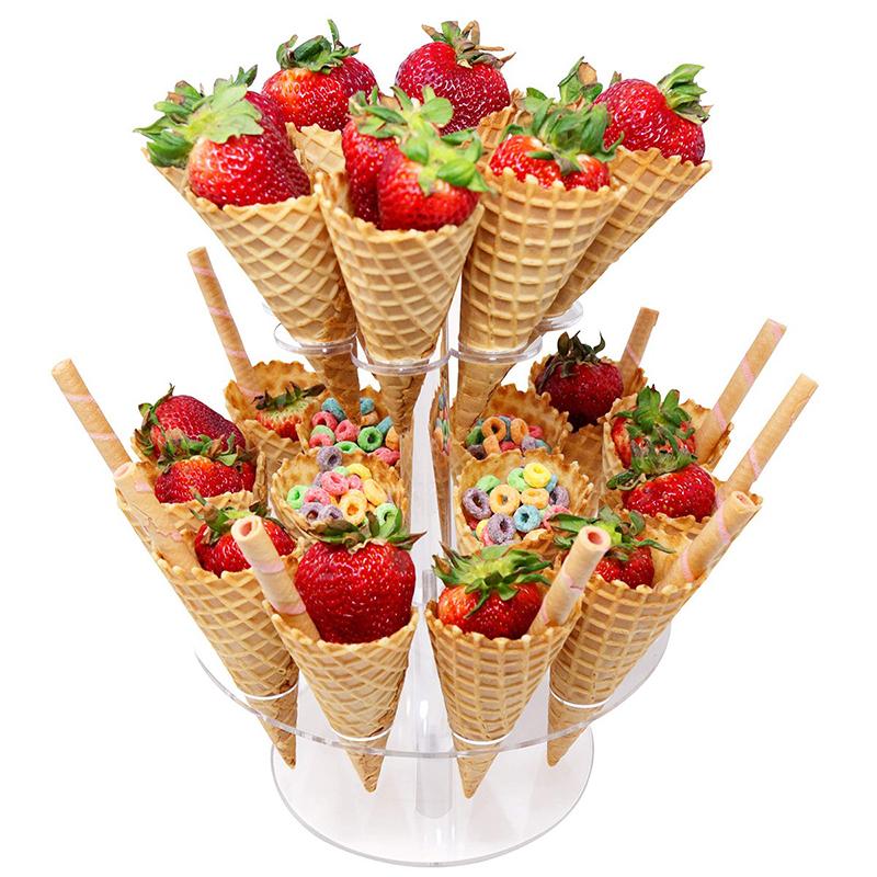 16/24 Holes Acrylic Ice Cream Cone Holder Cupcake Popcorn Rack Party Wedding Buffet Display Stand Transparent Ice Cream Shelf