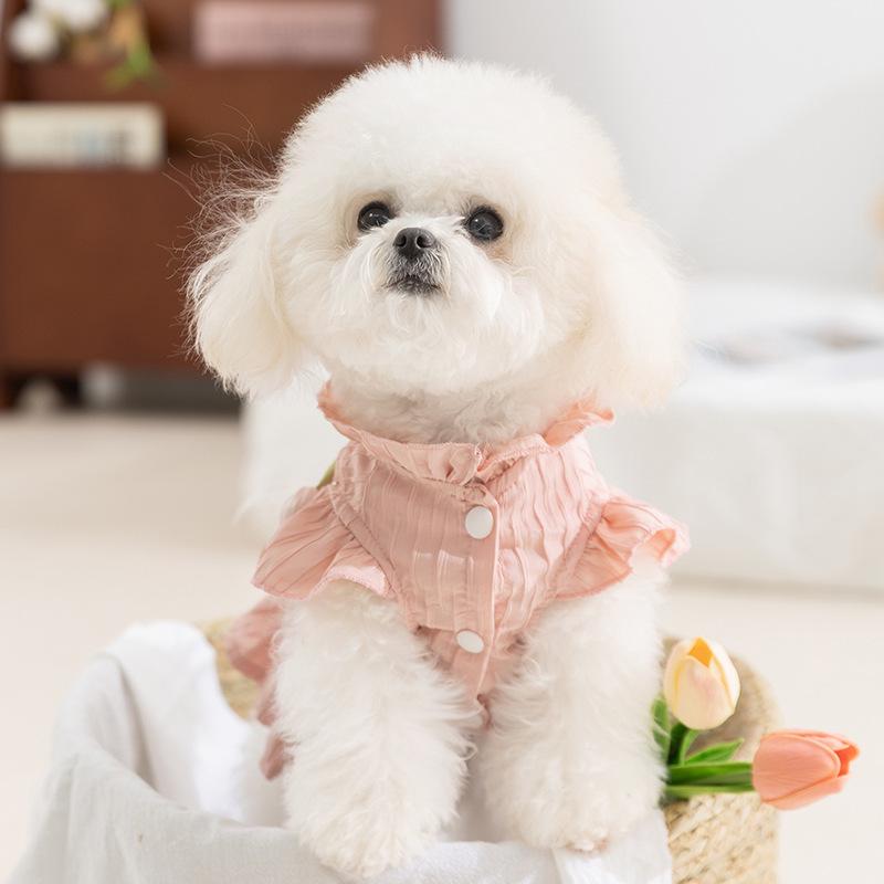 Spring and Summer Dog Dress Tulip Pleated Traction Skirt Small and Medium Dog Teddy Thin Pet Dog Dress