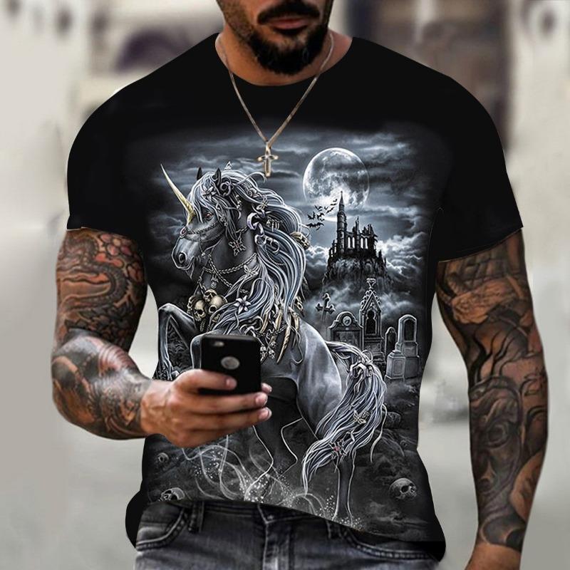 

Fashionable 3D Starry Wolf Printed Men s Short Sleeve T-shirt Men s Trendy Short Sleeve Shirt 6XL