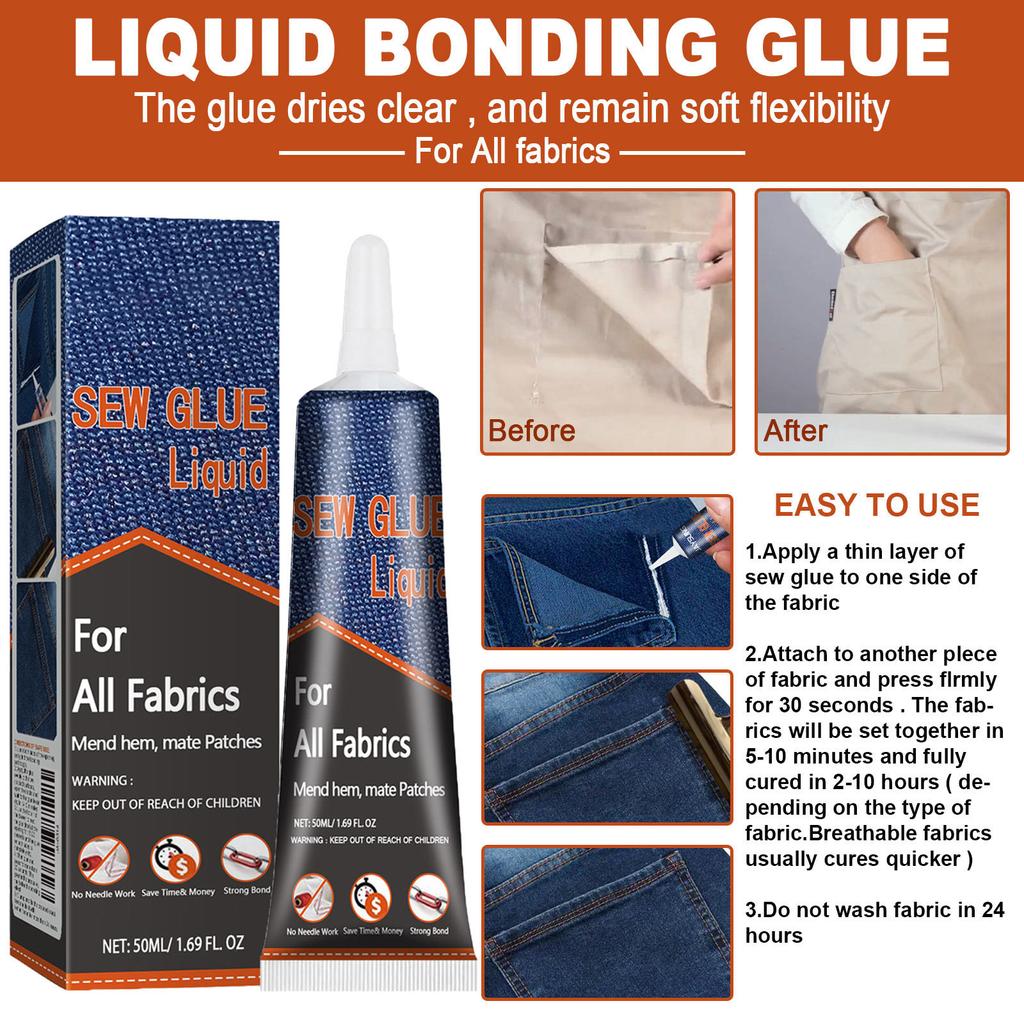 Kleiderkleber, Stoffkleber, Stoffklebstoffe, Nählösungsset mit flüssigem Nähkleber, schnell haftender Kleber ohne Nähen