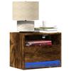 VidaXL Wall-mounted Bedside Table with LED Lights Smoked Oak, Floating Bedside Table, Phone Holder, Bedside Table 852069