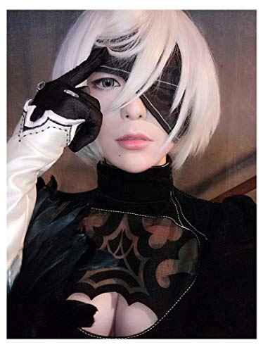 Eileen NieR: Automata 2B YoRHa Nr. 2 Cosplay-Perücken Typ B, Perfekt für Schulfeste, Halloween, Weihnachten und Kulturfeste