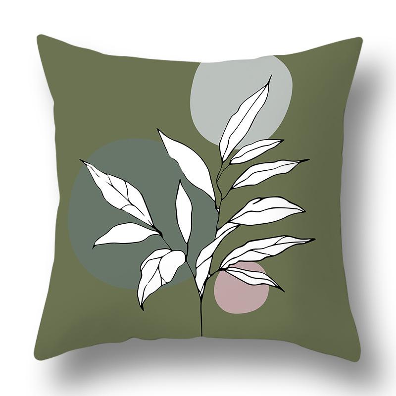 Nordic Abstract Green Geometric Pillowcase Flower Print Home Petal Velvet Pillow Cushion Cover