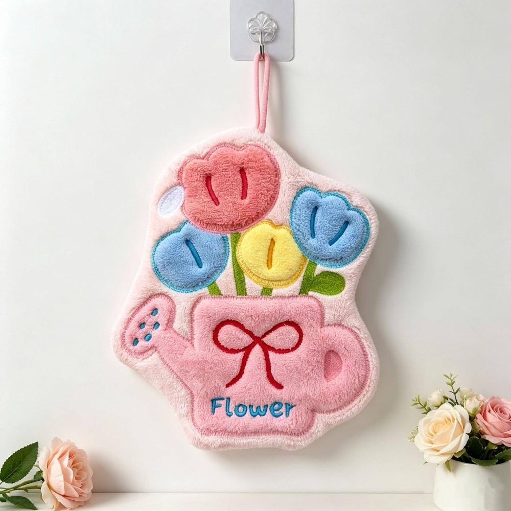 Soft Tulip Hand Towel Hanging Type Kitchen Toilet Handkerchief Washcloth for Bathroom Kitchen A