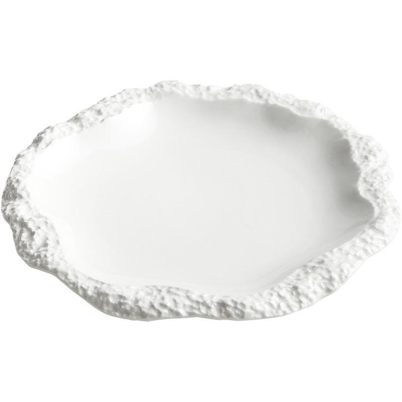 Rock Texture Ruffle Edge Ceramic Dinner Plate, Shallow 2024 New Style Tableware for Hotels