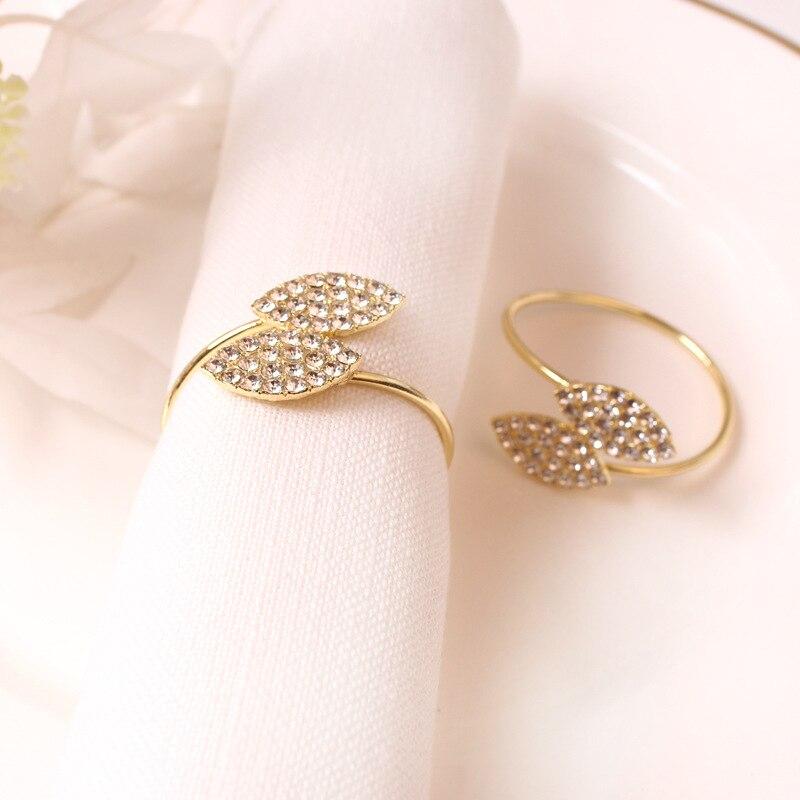 4 Stück Gold Serviettenring Blatt Strass Servietten Schnallen Serviettenhalter für Hochzeit Weihnachtsfeier Esstisch Dekoration