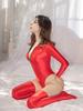 Sexy Long Sleeve Oil Glossy Shiny High Cut Bodysuit Cosplay Candy Color Sexy Tights Yogo Elastic Shaper Leotard With Stocking