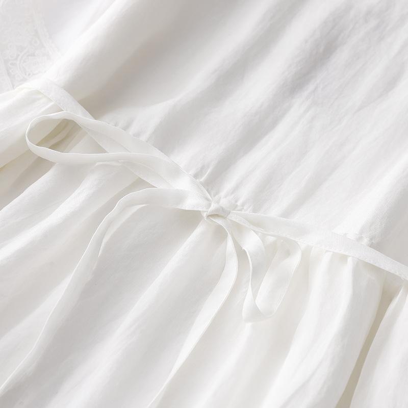 2025 Summer New High-end White Embroidered Dress for Women, Thin Round Neck Five-quarter Sleeve Big Swing Dress