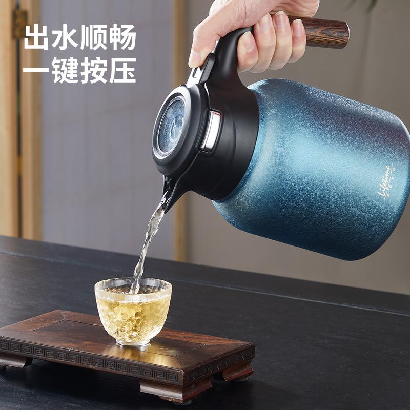 1.5L Large Capacity Teapot With Pure Titanium Inner Liner And Tea Filter,Temperature Display,Stainless Steel Housing Tea Set