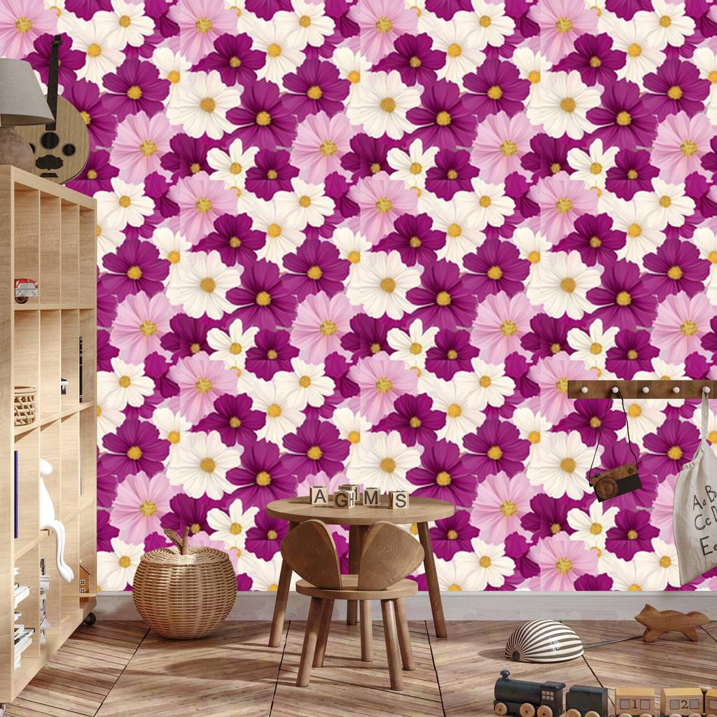 Wallpaper Flowers and Leaves Purple and Powder Pink for Living Room and Bedroom 50x1000