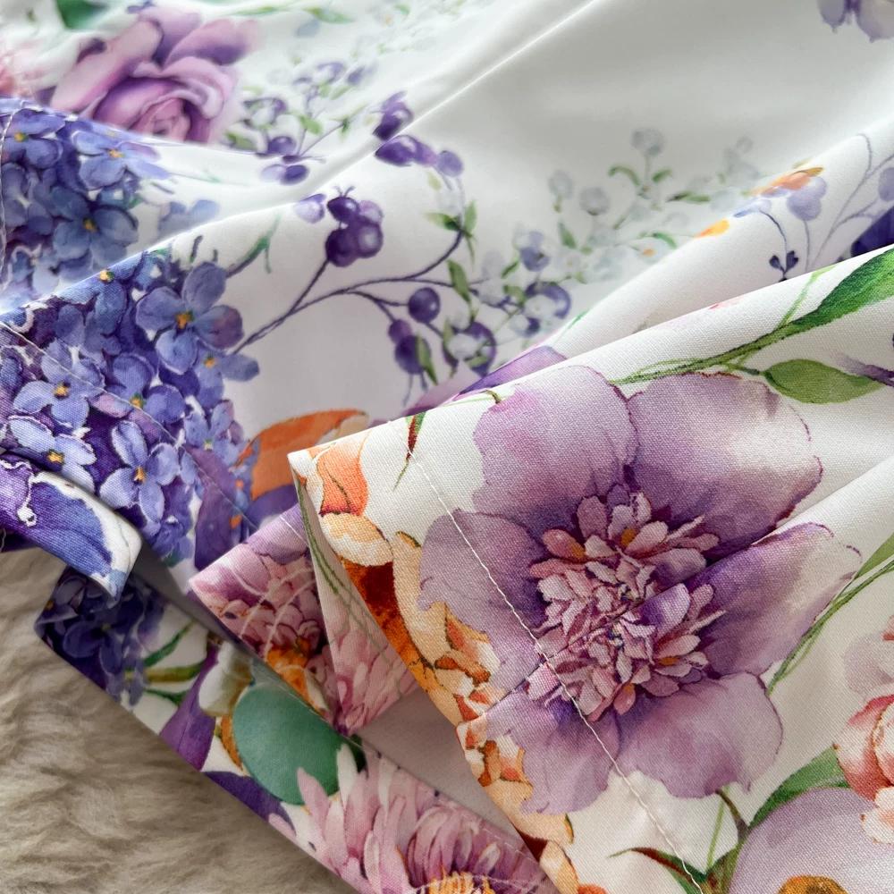 Summer Autumn New Arrival Flower Print Two Piece Pants Sets Women's Lantern Sleeve Blouse Tops and High-Waisted Wide-Leg Shorts Sets