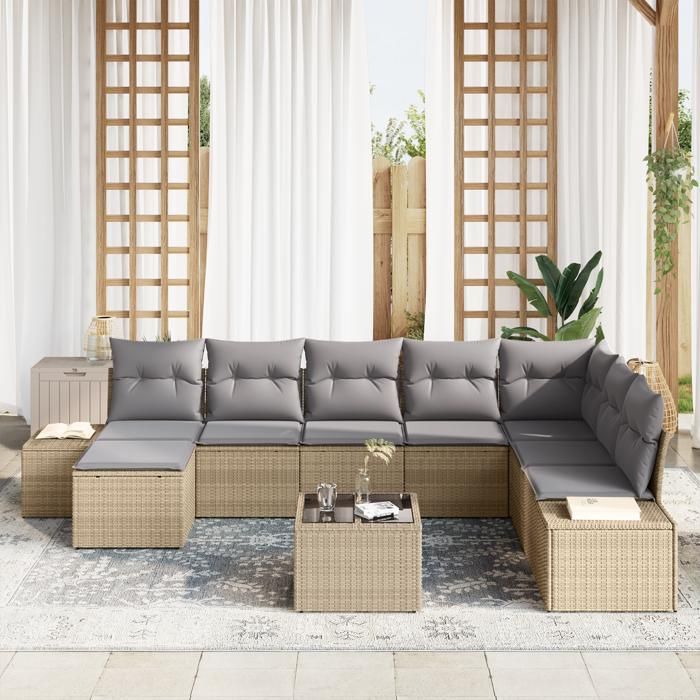 VidaXL Ensemble de canapé de jardin 9 pièces avec coussins noir en poly rattan 3347190