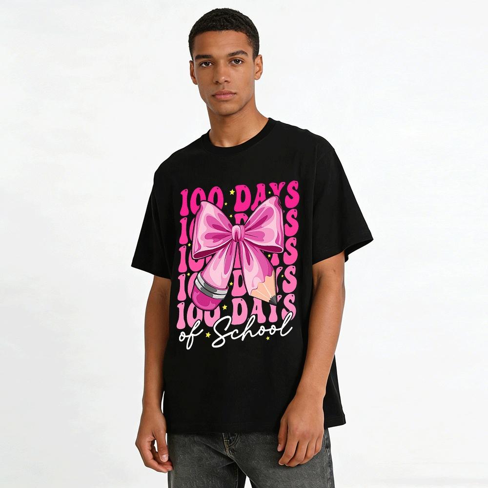 100 Days Of School Coquette Bow Pencil Print Kids Girls Top Pure cotton T-shirt