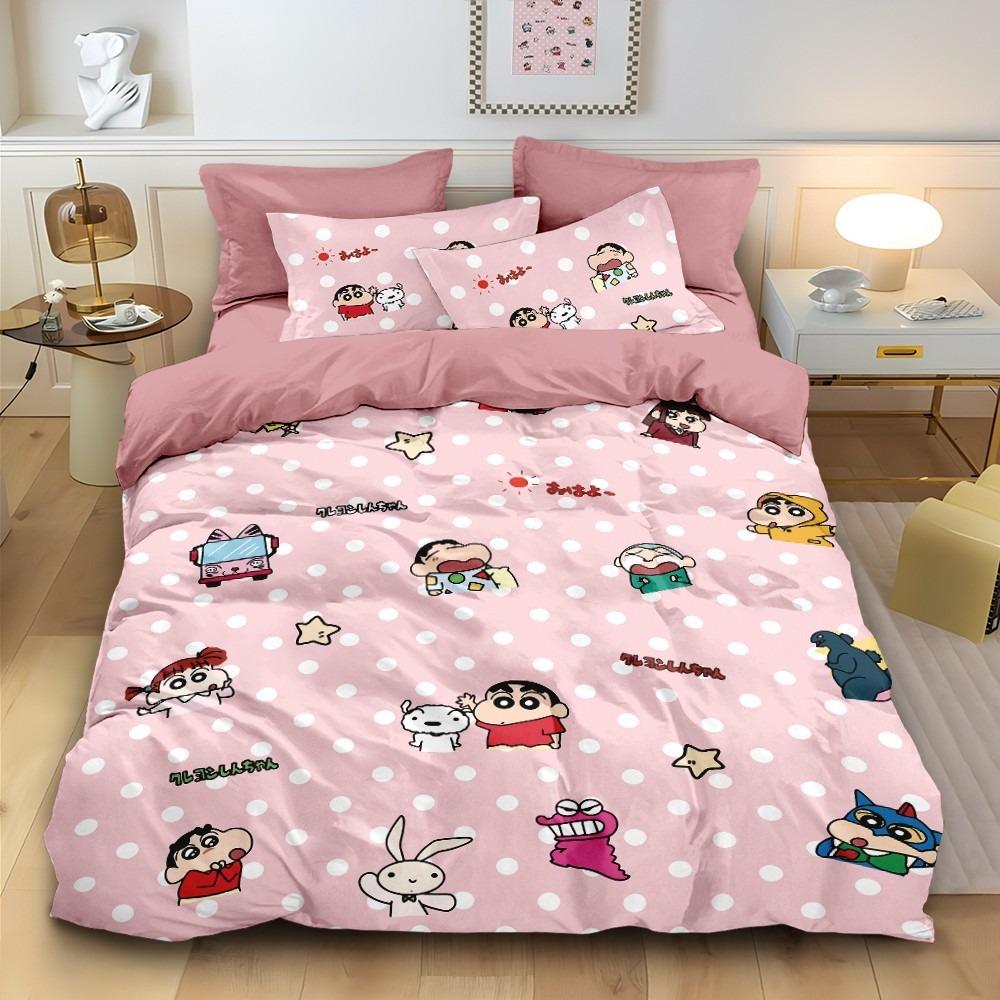 Desen animat Crayon Shin chan ,Seturi de pat din microfibră, Lenjerie de pat pentru copii cu fermoar, Decor de cameră Husă de plapumă pentru adolescenți adulți