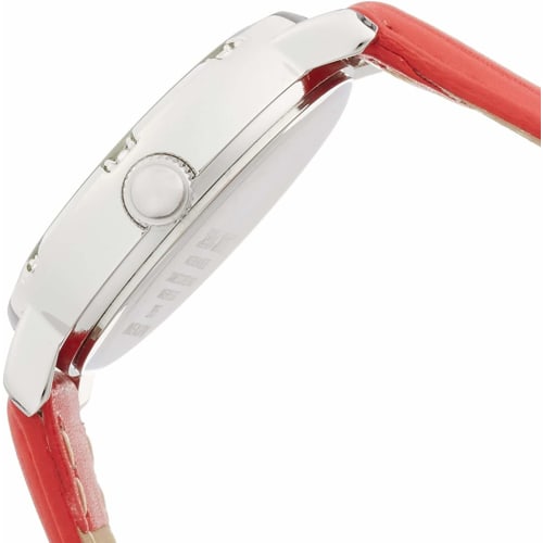 Citizen Q&Q Analog Hello Kitty Waterproof Watch with Leather Strap, Made in Japan, 0003N003, Women's, Silver and Red