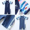 Korean Style Boys' One-Piece Swimsuit with Sun Protection - Quick Dry, Print Design for Kids (S, M, L)