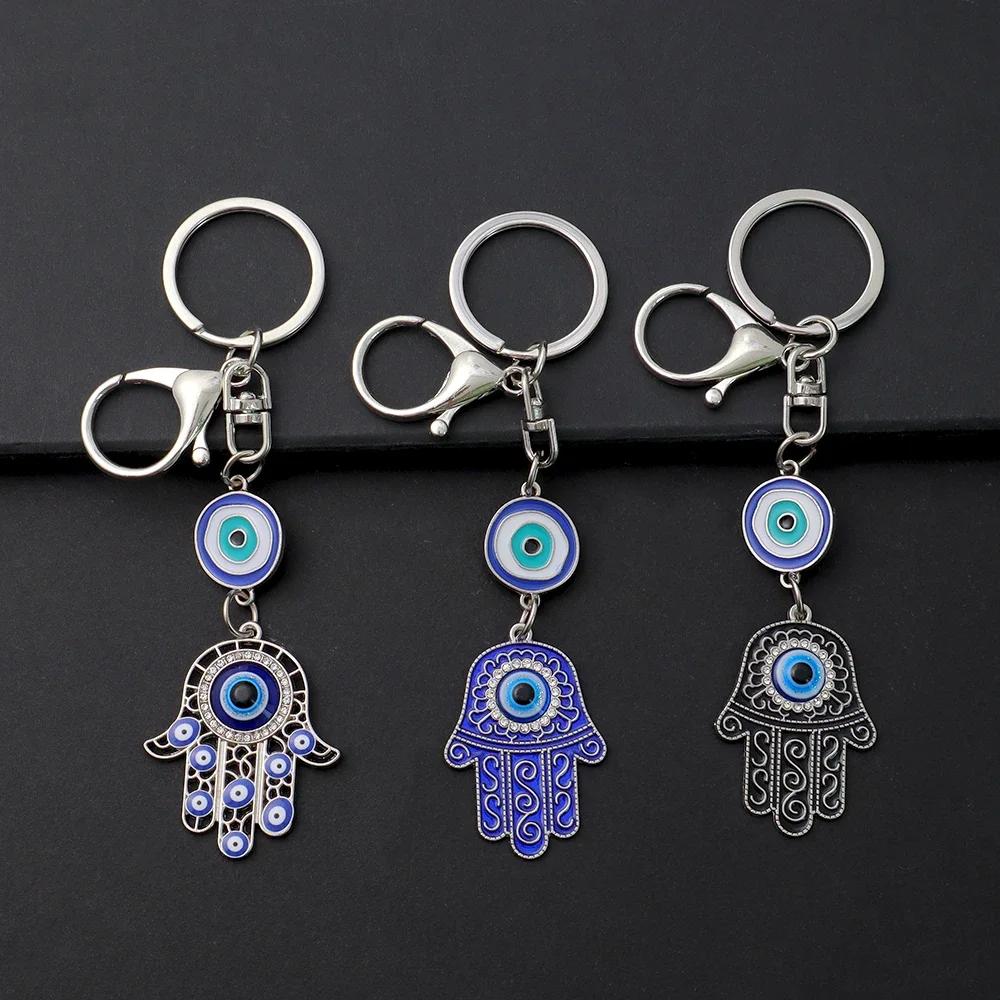 Mote Hul Blå Ondt Øye Nøkkelring Lykkebringende Fatima Hamsa Hånd Nøkkelring for Kvinner Menn Veskeanheng Bil Airpods Boks Nøkkel Tilbehør