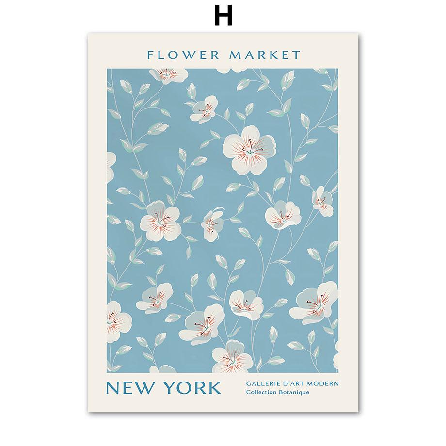 Blue Flower Market Posters and Prints Bauhaus William Morris Wall Art Canvas Painting Nordic Living Room Home Decoration Fresco