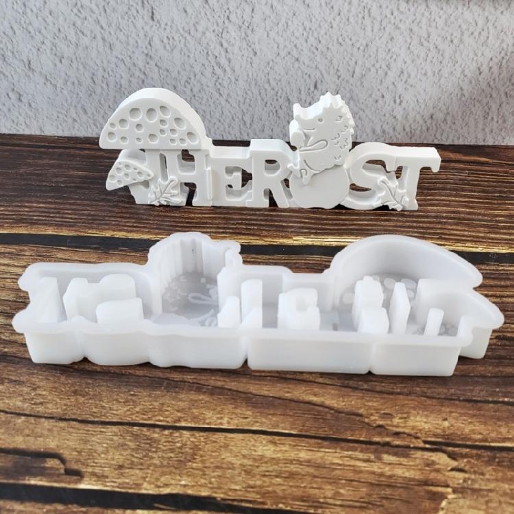 Autumn Candle Molds Silicone Mould Plasters Molds Casting Molds Ornament Molds Letters with Hedgehogs Epoxy Resin Molds