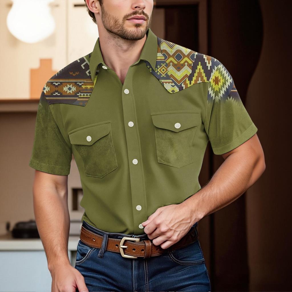 Men'S Fashionable Lapel And Shoulder Length Short Sleeved Casual Top