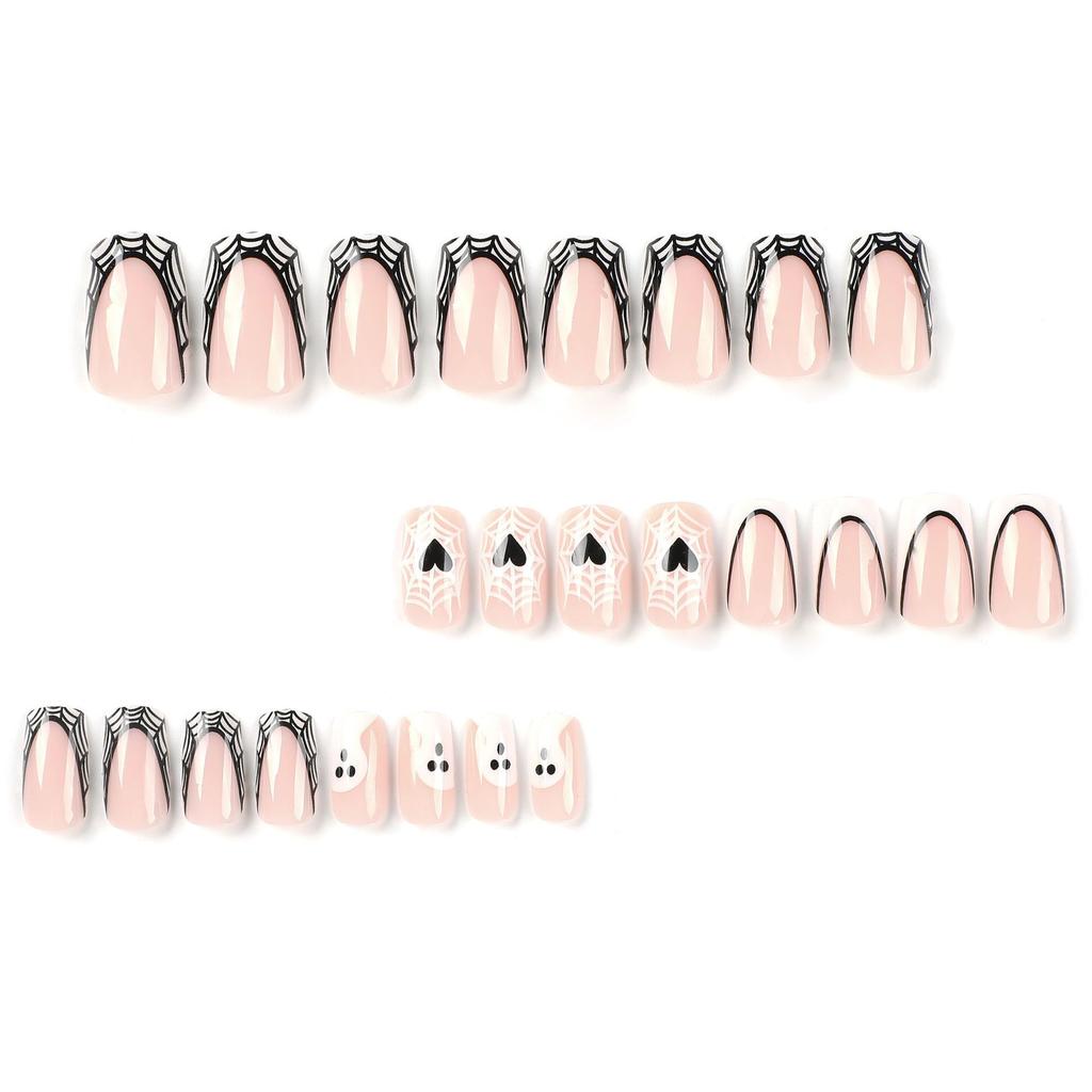 Nail Patch Wear Nail Halloween Nail Art White French Black Edge Ghost Love Cobweb Wear Nail Art