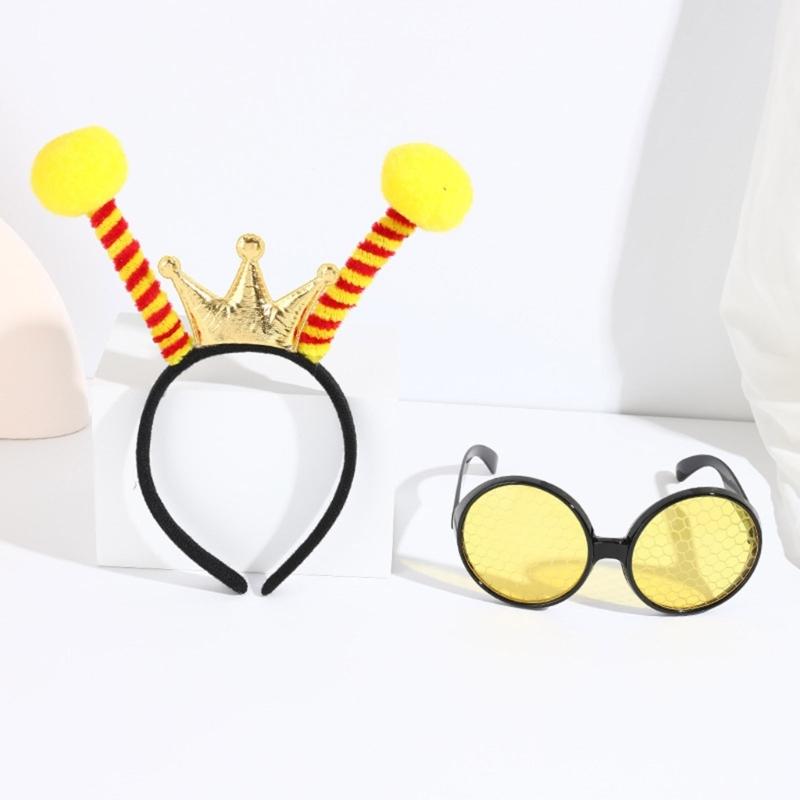 Bumble Bees Costume Kit for Kids Adult Bees Costume Antenna Headband Antenna Glasses for Halloween Cosplay Party Props