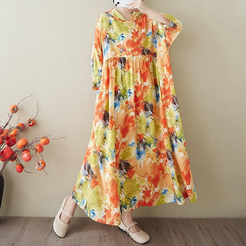 Übergröße Baumwolle Kapuze Vintage floral neu in Kleider für Frauen lässig locker lang Frühling Sommerkleid