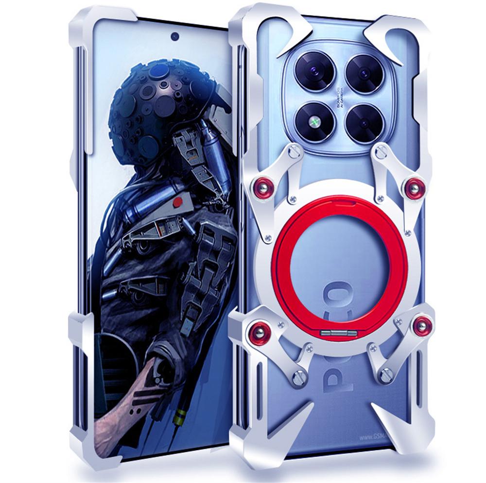 For Xiaomi Poco X7 5G/Redmi Note 14 Pro 5G Bumper Case Kickstand Aluminum Alloy Magnetic Phone Cover with Wrist Strap
