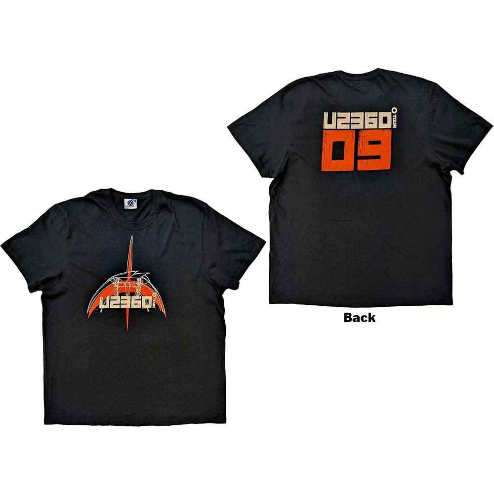 U2 360 Degree Tour 2009 Orange Logo T-Shirt Black New L