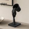 Entrance Table Ornament Abstract Human Face Sculpture, Surrealism Artistic Statue, 3D Printed Durable Home Modern Black Floating Bucket Figurine