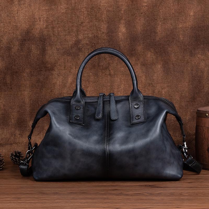 2025 European & American Retro Cowhide Women's Handbag - Top Layer, Color-Rubbed, Single Shoulder & Crossbody, Large Capacity