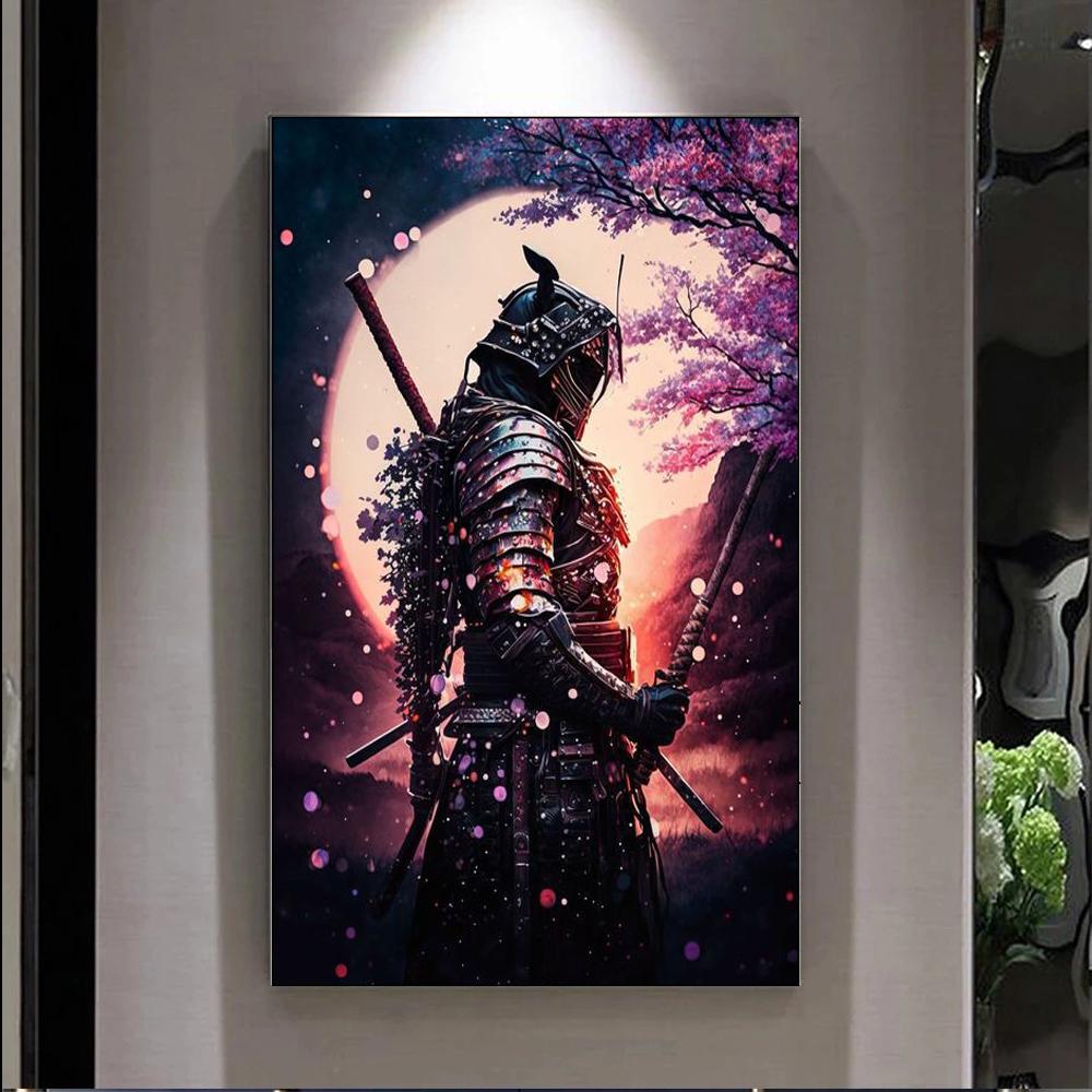 Retro Vintage Floral Samurai Anime Poster Aesthetic Canvas Wall Art Print for Home Decor