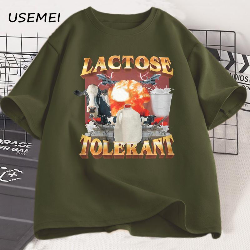 Lactose Tolerant Vintage Graphic T-Shirt for Women Men Retro Milk 90s Funny T Shirts Y2k Clothes Unisex Baggy Tees Streetwear